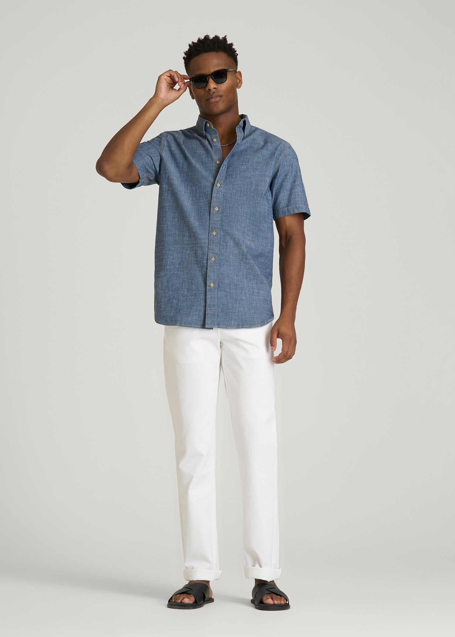 Tall Men's Chambray Shirt | Short Sleeve Stretch Fit – American Tall