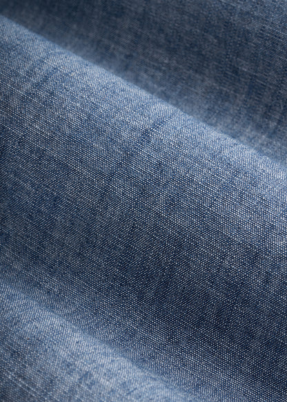Short Sleeve Chambray Shirt for Tall Men in Mid Blue Chambray