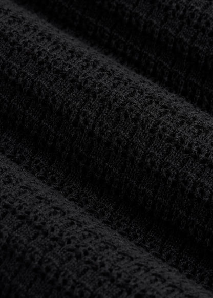 Short Sleeve Crochet Polo Cardigan for Tall Men in Black