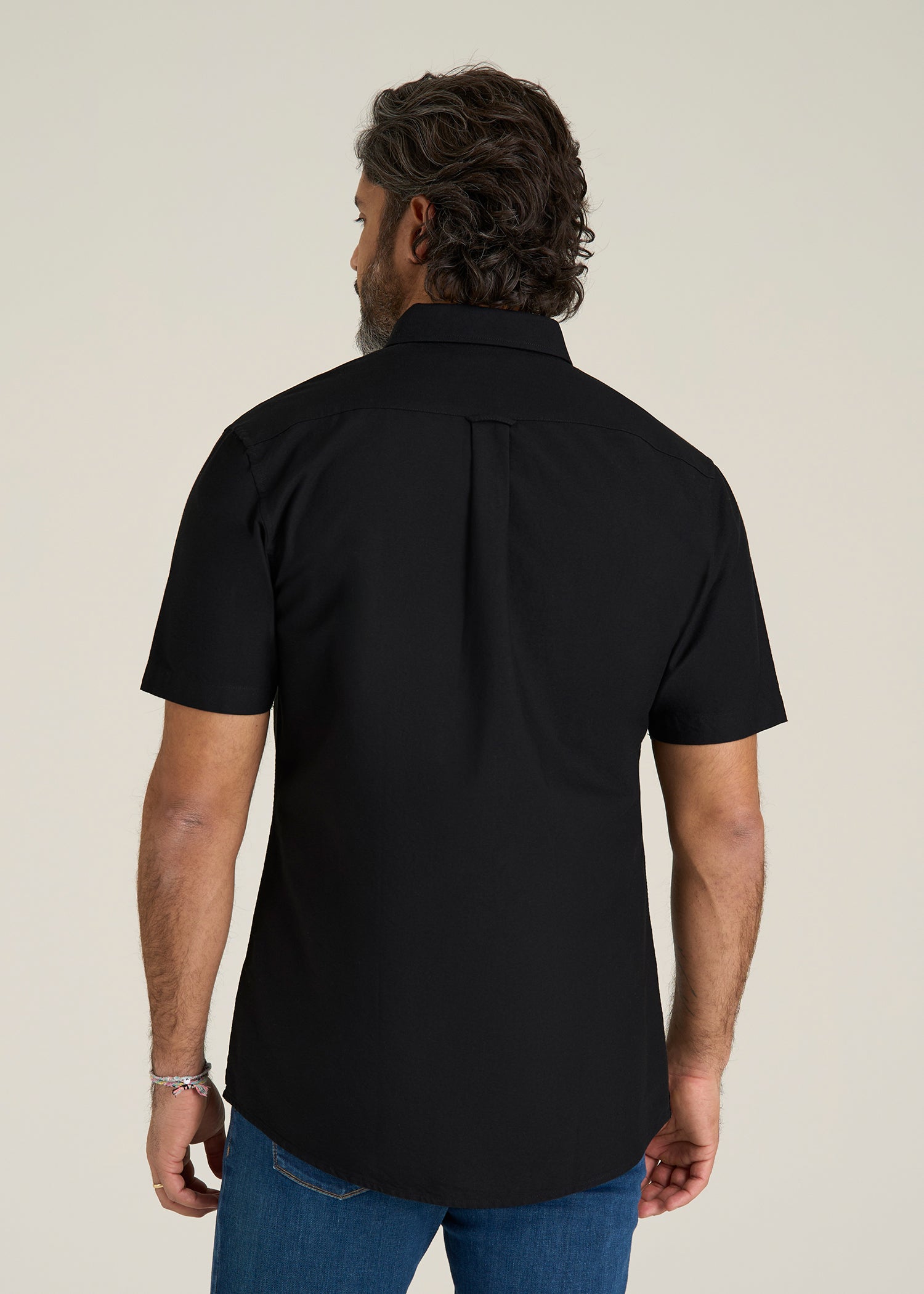 Short Sleeve Oxford Button Shirt For Tall Men in Black