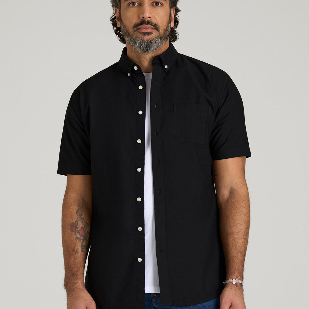 Short Sleeve Oxford Button Shirt For Tall Men in Black M / Tall / Black