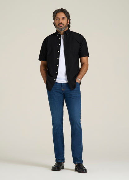 Short Sleeve Oxford Button Shirt For Tall Men in Black