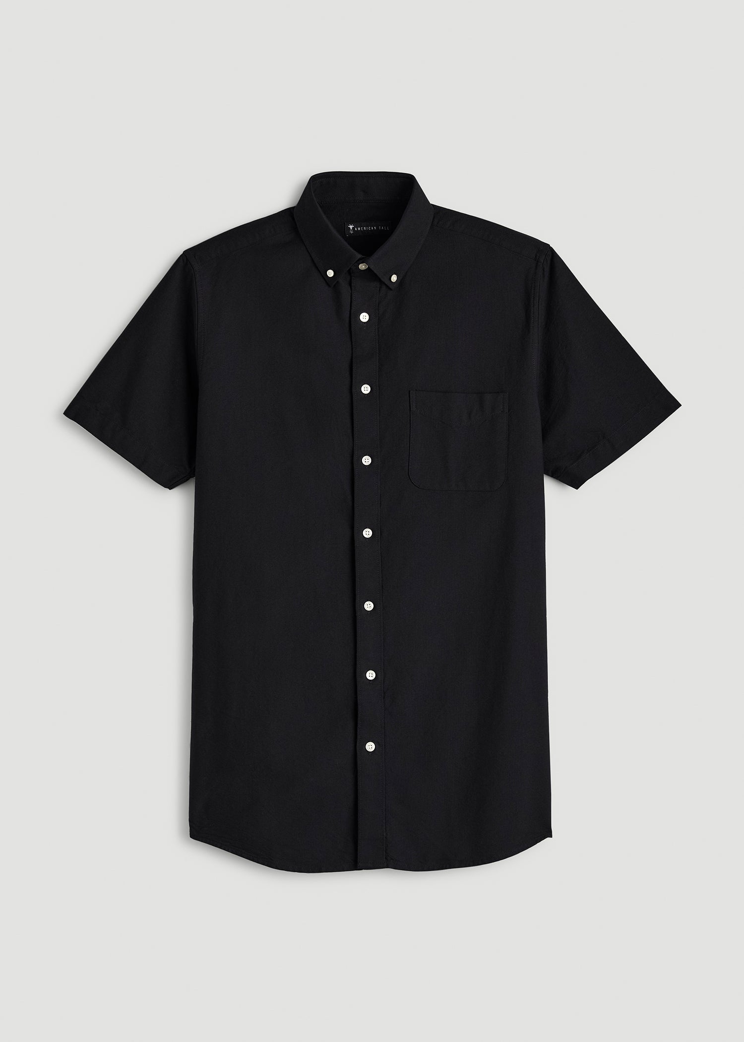 Short Sleeve Oxford Button Shirt For Tall Men in Black