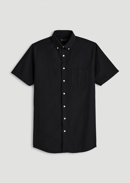 Short Sleeve Oxford Button Shirt For Tall Men in Black