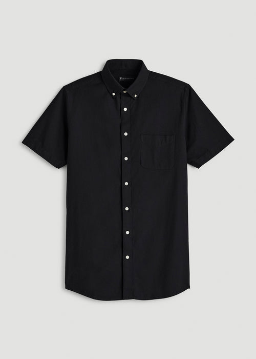 Short Sleeve Oxford Button Shirt For Tall Men in Black