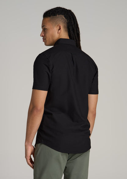 Short Sleeve Oxford Button Shirt For Tall Men in Black