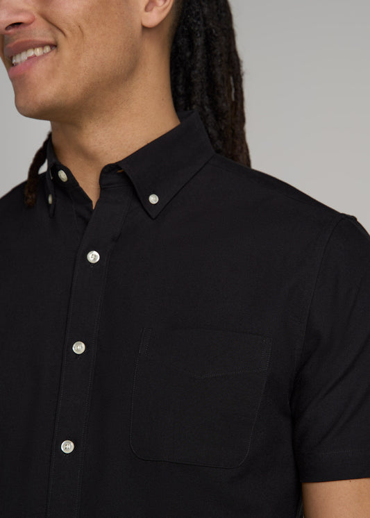 Short Sleeve Oxford Button Shirt For Tall Men in Black