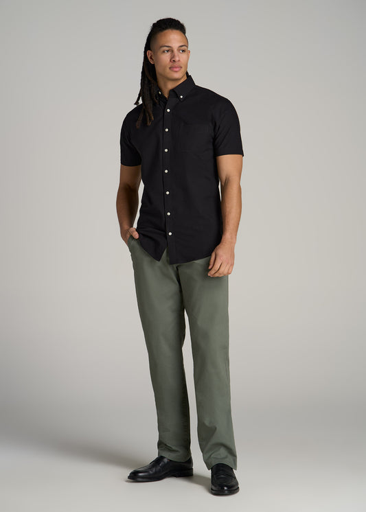 Short Sleeve Oxford Button Shirt For Tall Men in Black