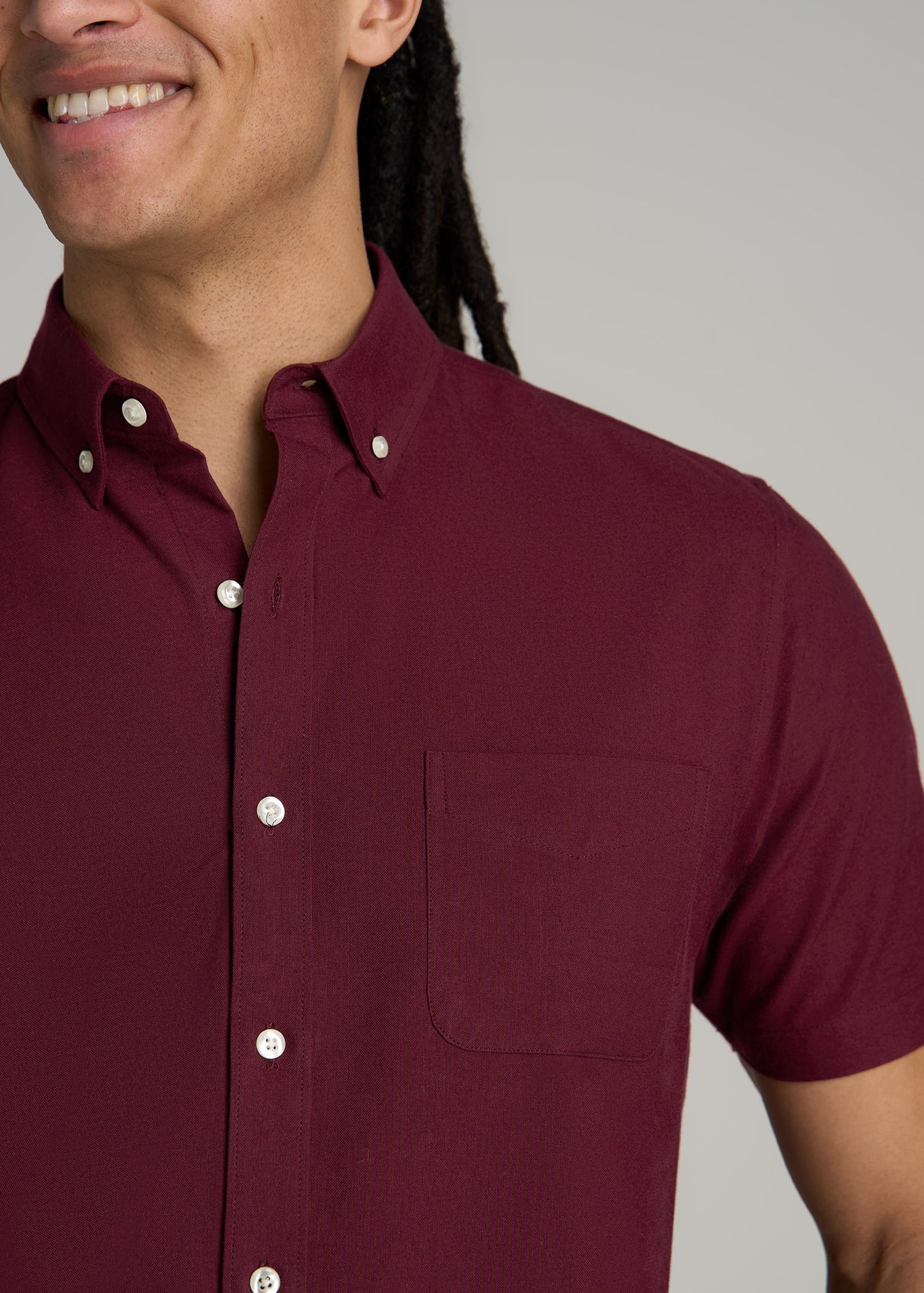 Short Sleeve Oxford Button Shirt For Tall Men in Dark Cherry