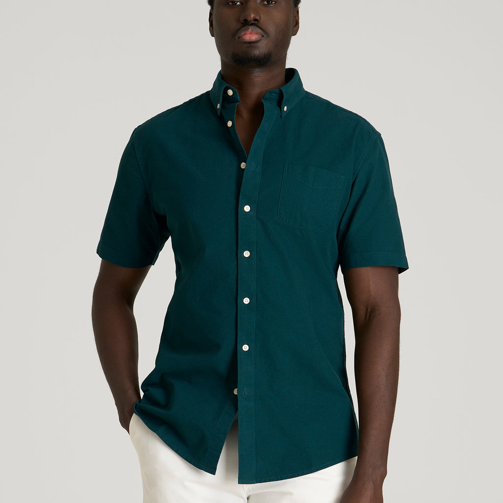 mens oxford short sleeve dress shirts Short Sleeve Oxford Button Shirt for Tall Men in Deep Teal M / Tall / Deep Teal