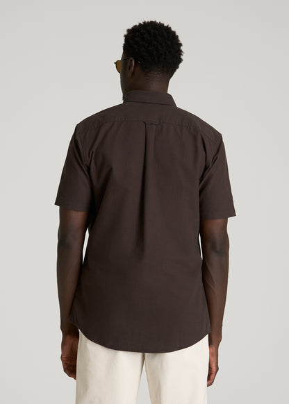 Short Sleeve Oxford Button Shirt for Tall Men in Espresso