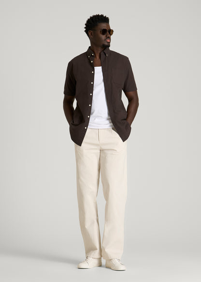 Short Sleeve Oxford Button Shirt for Tall Men in Espresso