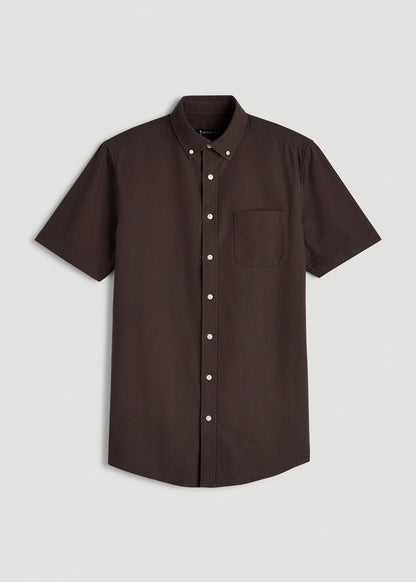 Short Sleeve Oxford Button Shirt for Tall Men in Espresso