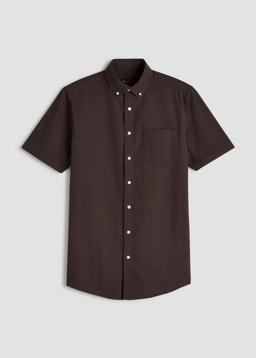 Short Sleeve Oxford Button Shirt for Tall Men in Espresso