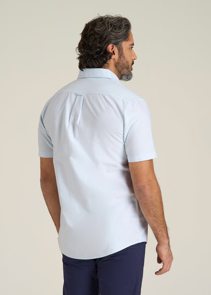 Short Sleeve Oxford Button Shirt For Tall Men in Light Blue