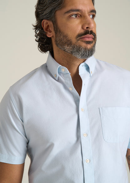 Short Sleeve Oxford Button Shirt For Tall Men in Light Blue