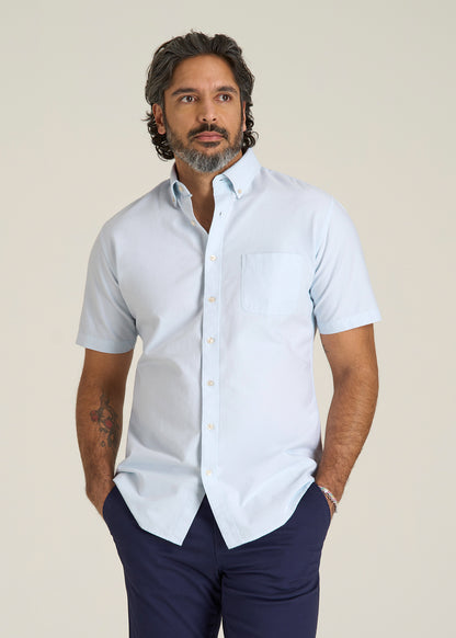 Short Sleeve Oxford Button Shirt For Tall Men in Light Blue