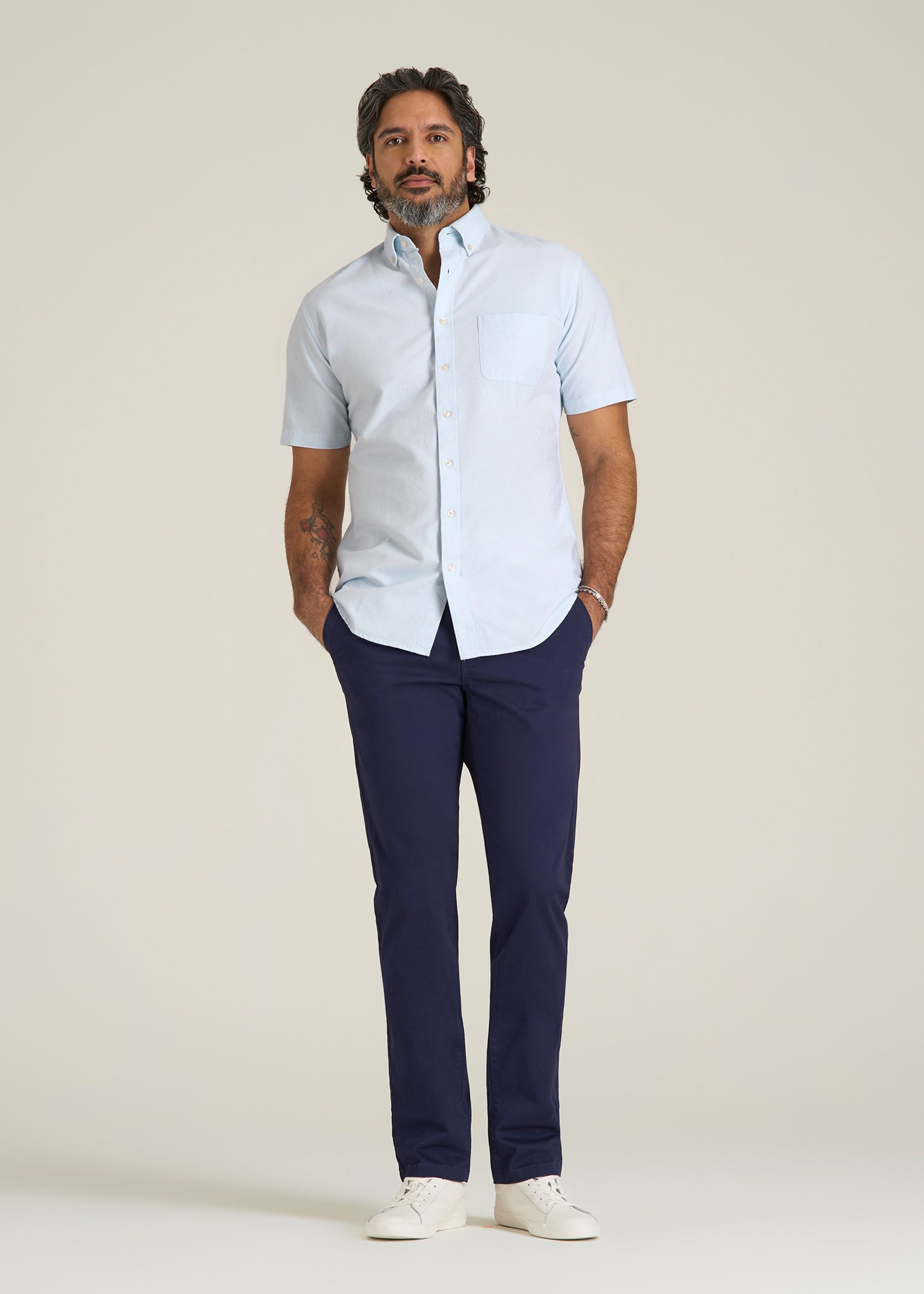 Short Sleeve Oxford Button Shirt For Tall Men in Light Blue
