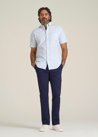 Short Sleeve Oxford Button Shirt For Tall Men in Light Blue