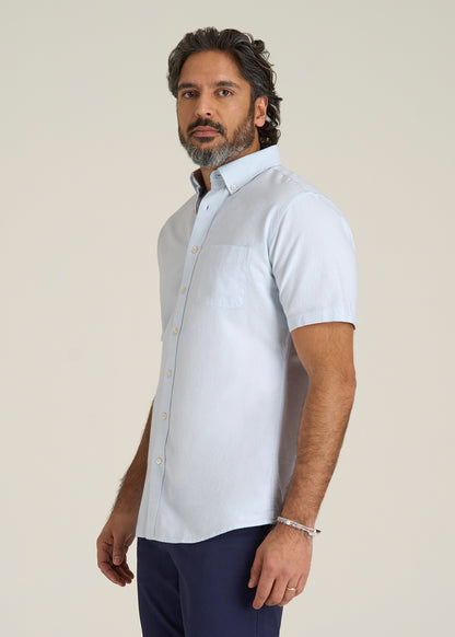 Short Sleeve Oxford Button Shirt For Tall Men in Light Blue