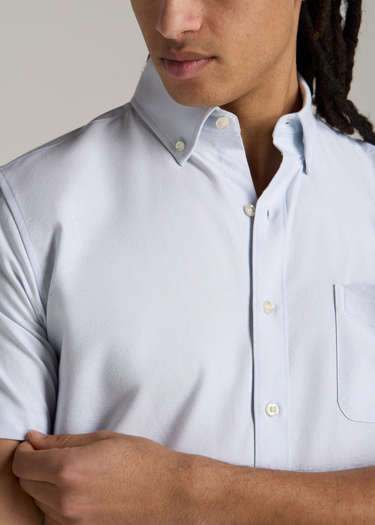 Short Sleeve Oxford Button Shirt For Tall Men in Light Blue