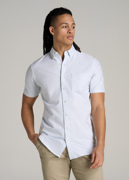Short Sleeve Oxford Button Shirt For Tall Men in Light Blue
