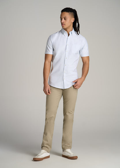 Short Sleeve Oxford Button Shirt For Tall Men in Light Blue