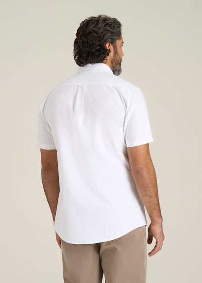 Short Sleeve Oxford Button Shirt For Tall Men in White