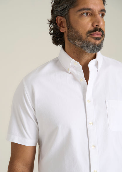 Short Sleeve Oxford Button Shirt For Tall Men in White