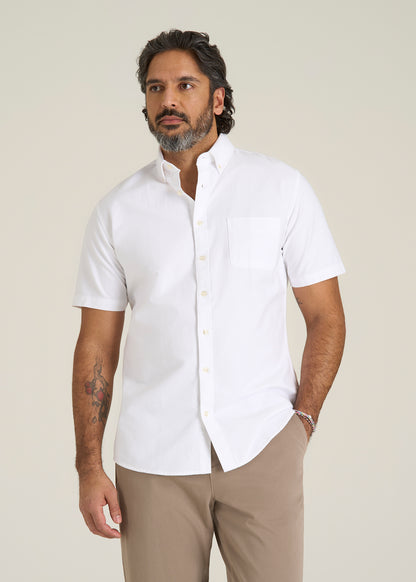 Short Sleeve Oxford Button Shirt For Tall Men in White
