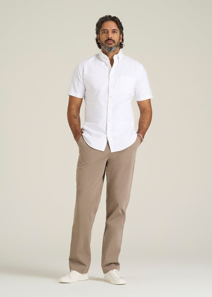 Short Sleeve Oxford Button Shirt For Tall Men in White