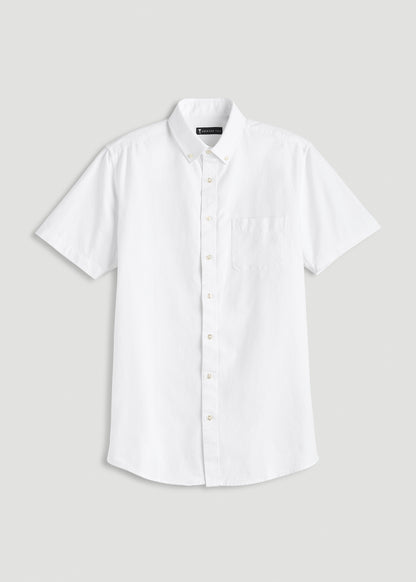 Short Sleeve Oxford Button Shirt For Tall Men in White