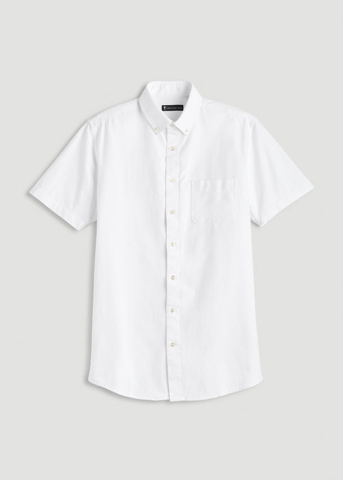 Short Sleeve Oxford Button Shirt For Tall Men in White