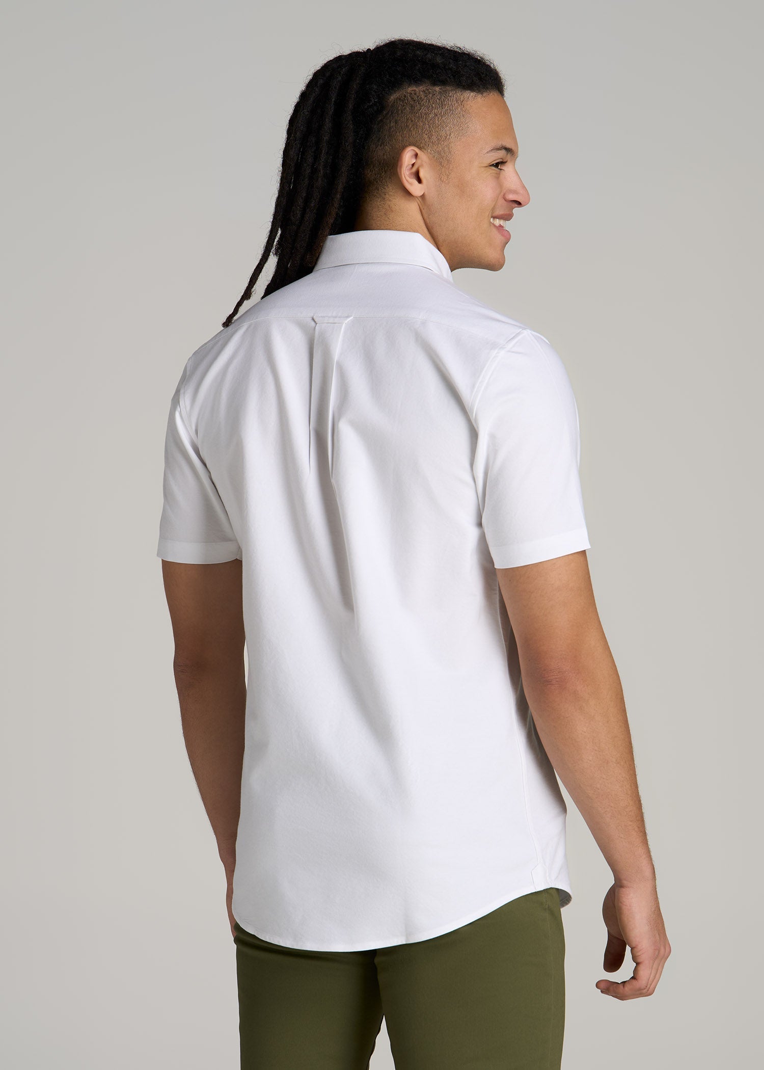 Short Sleeve Oxford Button Shirt For Tall Men in White