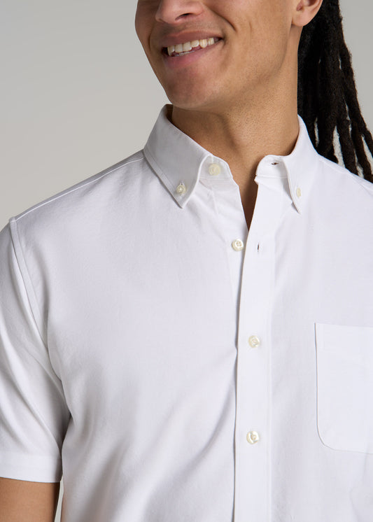 Short Sleeve Oxford Button Shirt For Tall Men in White