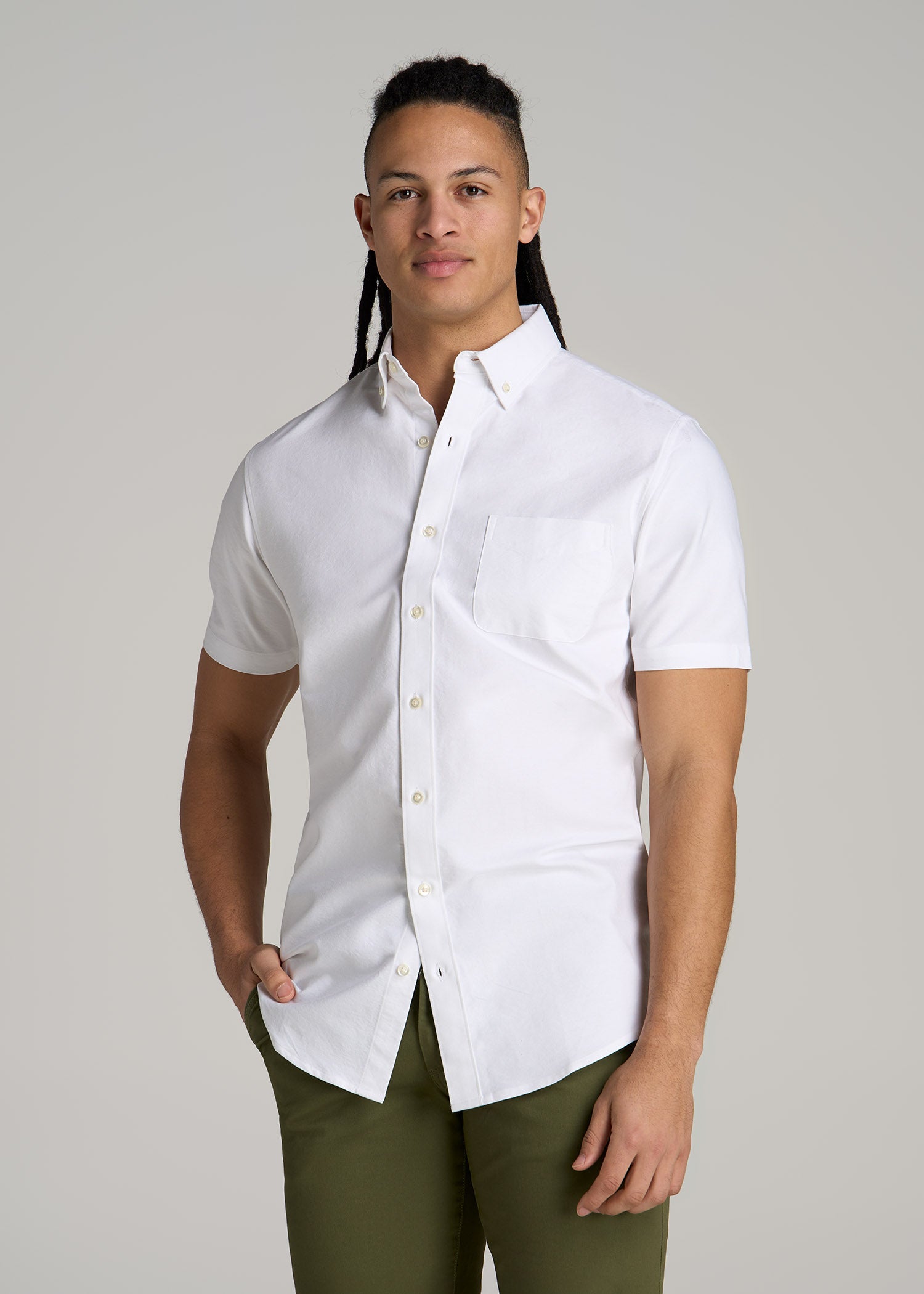 Übermensch SHORT-SLEEVE WHITE XL Short Sleeve Oxford Button Shirt For Tall Men | American Tall