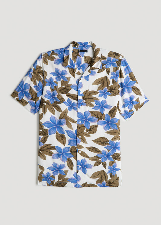 Short Sleeve Resort Shirt for Tall Men in Blue Tropical Print
