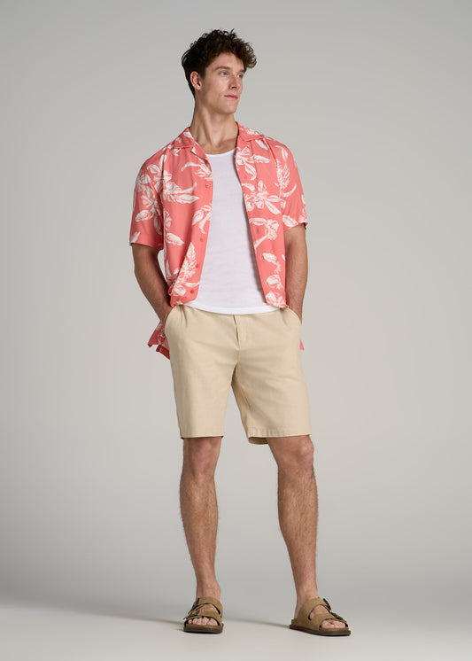 Short Sleeve Resort Shirt for Tall Men in Peach Hibiscus