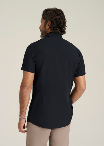 Short Sleeve Traveler Stretch Button Shirt for Tall Men in Black