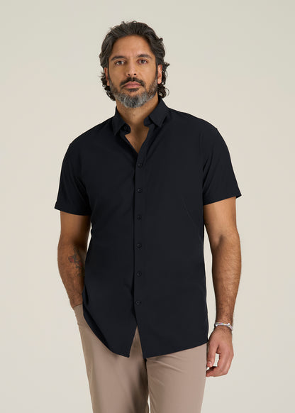 Short Sleeve Traveler Stretch Button Shirt for Tall Men in Black
