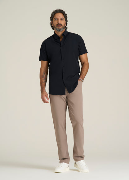 Short Sleeve Traveler Stretch Button Shirt for Tall Men in Black