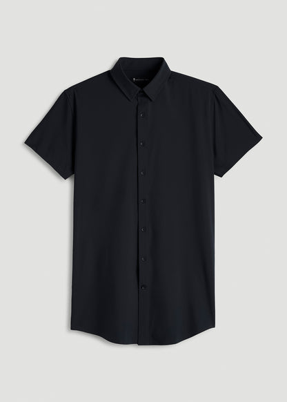 Short Sleeve Traveler Stretch Button Shirt for Tall Men in Black