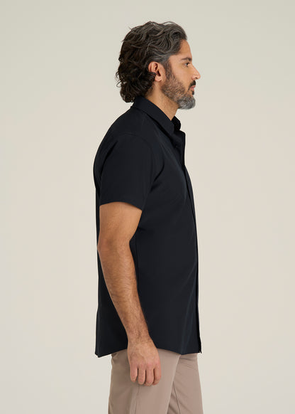 Short Sleeve Traveler Stretch Button Shirt for Tall Men in Black