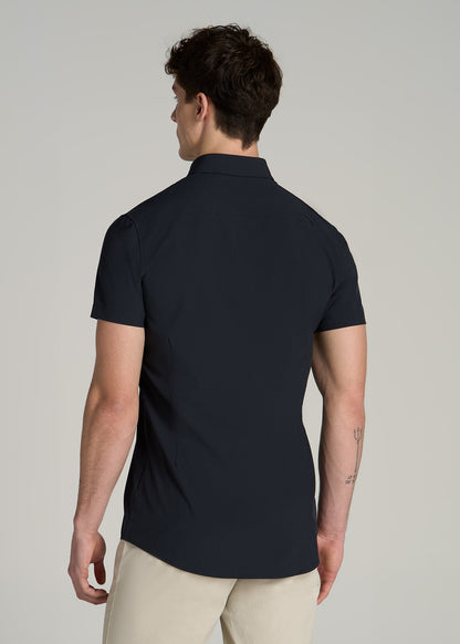 Short Sleeve Traveler Stretch Button Shirt for Tall Men in Black