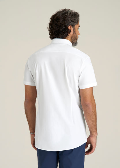 Short Sleeve Traveler Stretch Button Shirt for Tall Men in Bright White