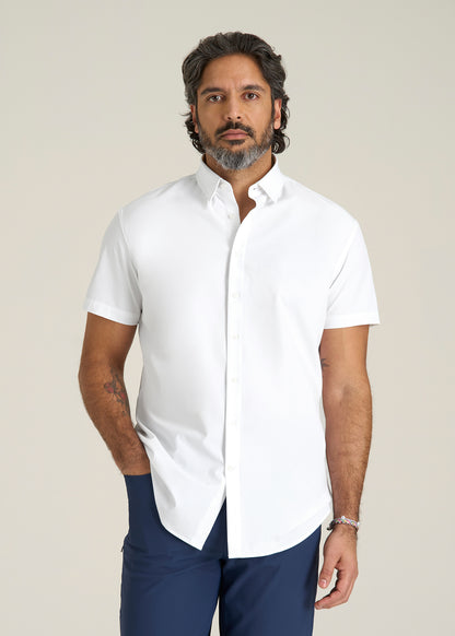 Short Sleeve Traveler Stretch Button Shirt for Tall Men in Bright White