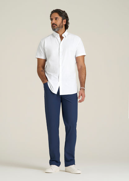Short Sleeve Traveler Stretch Button Shirt for Tall Men in Bright White