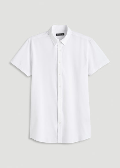 Short Sleeve Traveler Stretch Button Shirt for Tall Men in Bright White