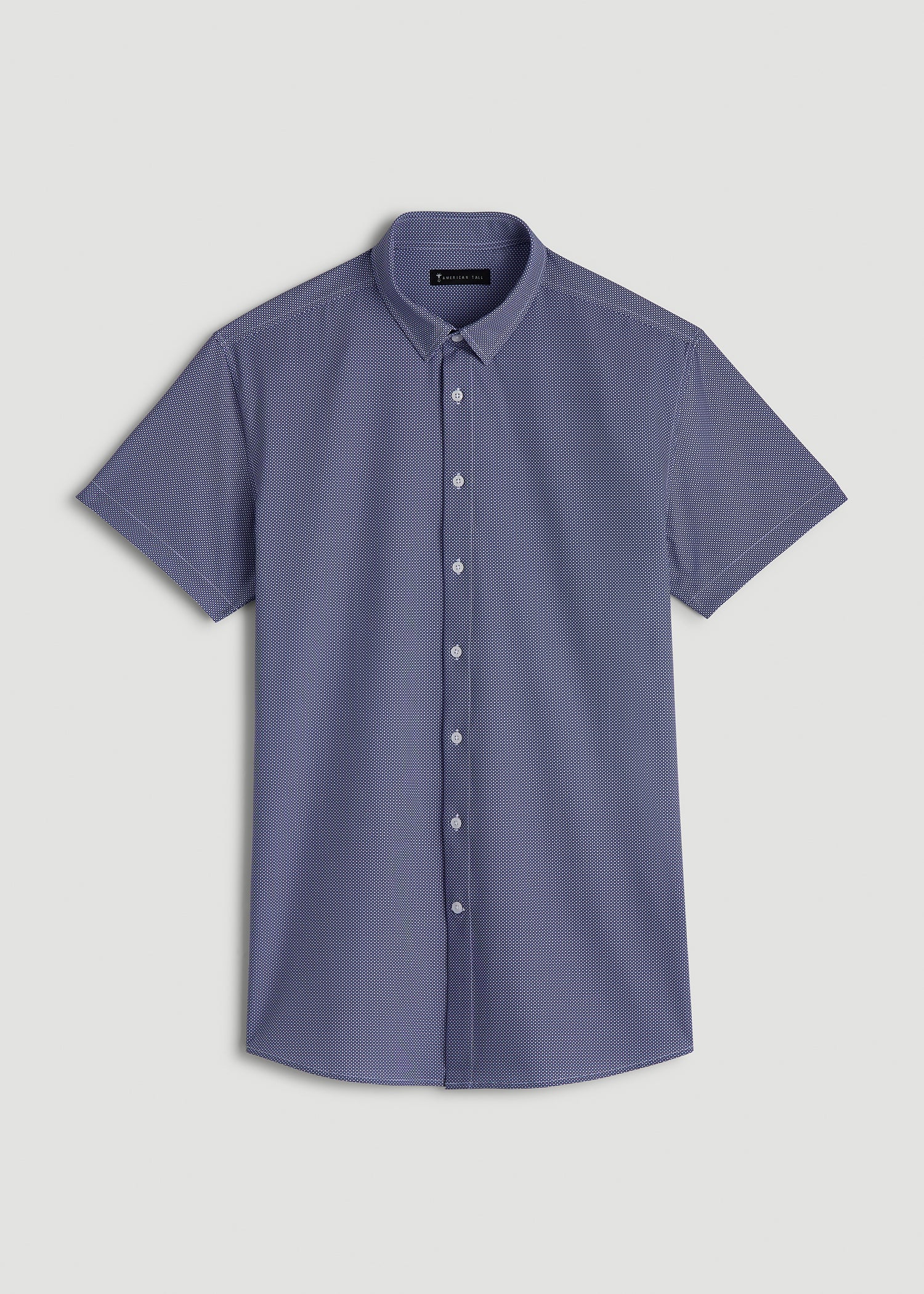 Short Sleeve Traveler Stretch Button Shirt for Tall Men in Royal Blue Geometric