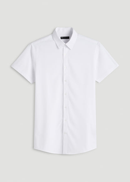 Short Sleeve Traveler Stretch Button Shirt for Tall Men in White